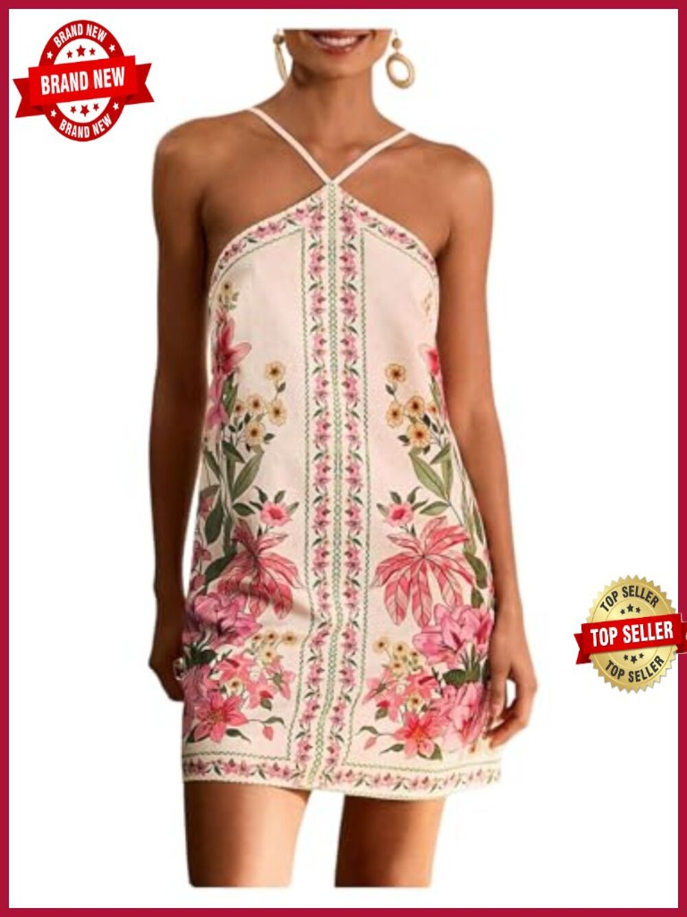 Boho Floral Print Backless Cami Mini Dress Sleeveless Vacation